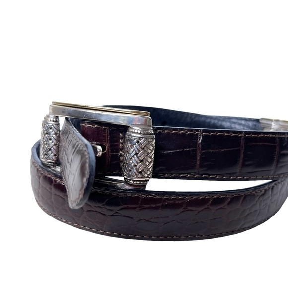 BRIGHTON Crocodile Embossed Leather Belt with Metal Embellished Hardware Size S - Picture 6 of 14